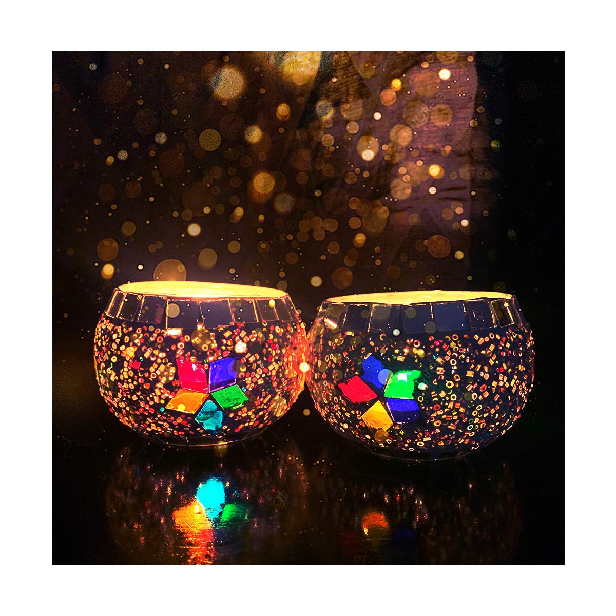 Mosaic Glass Tealight Candle Holder (Pack of 2)Moroccan Multicolor