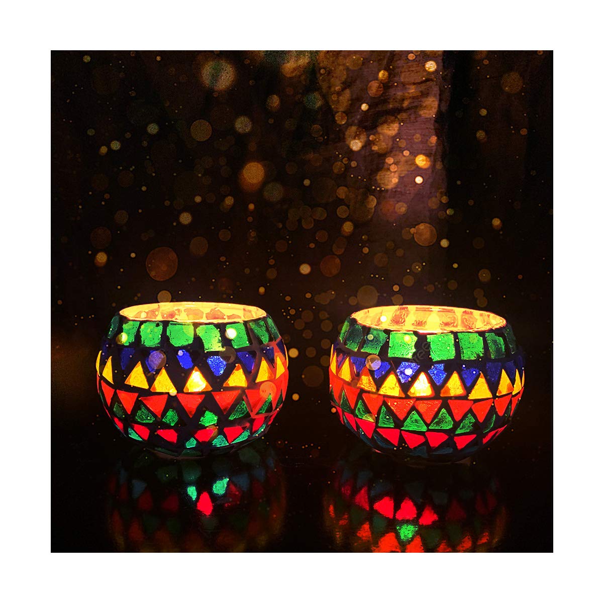 Mosaic Glass Tealight Candle Holder (Pack of 2)Multicolor Zig-Zag