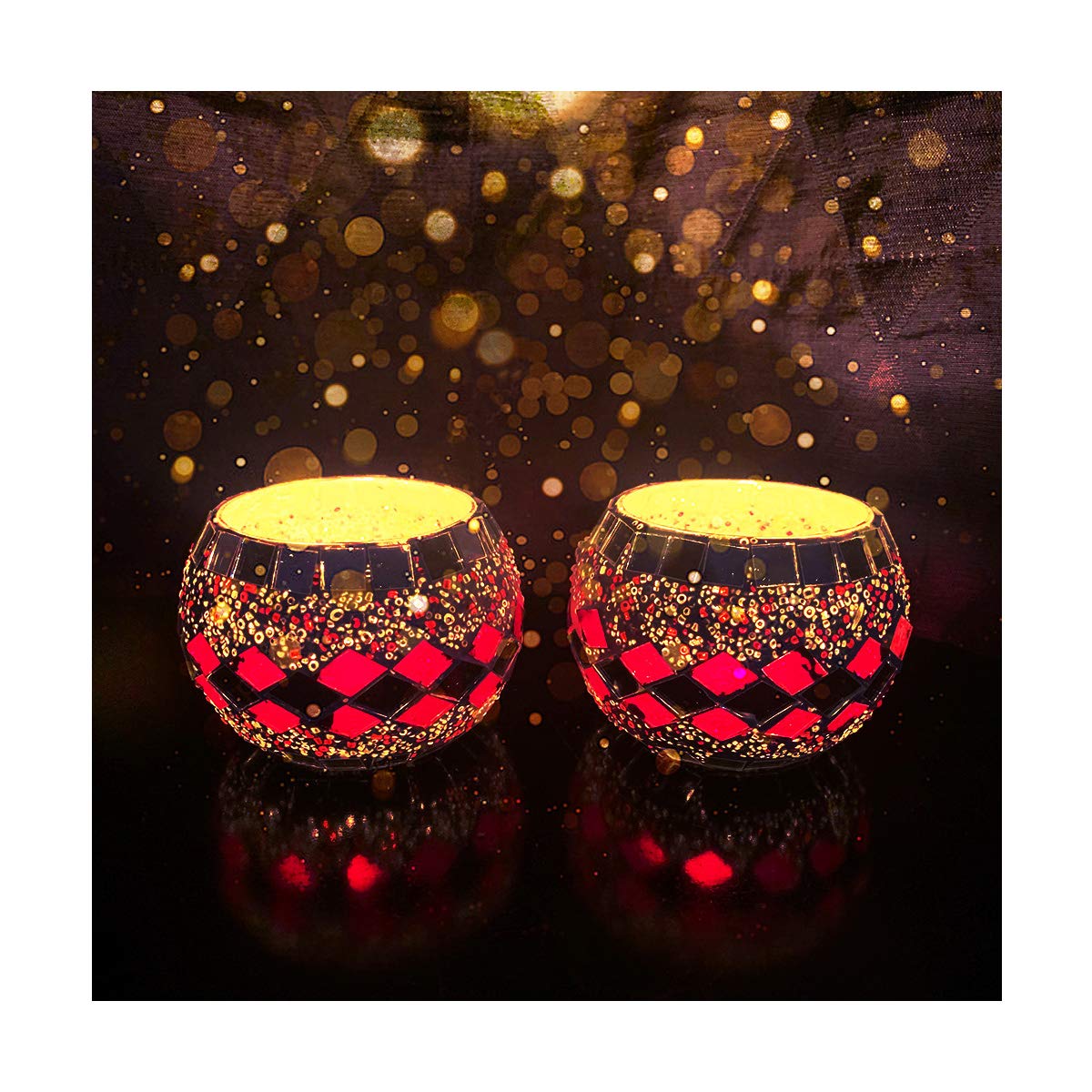 Mosaic Glass Tealight Candle Holder (Pack of 2)Moroccan Red