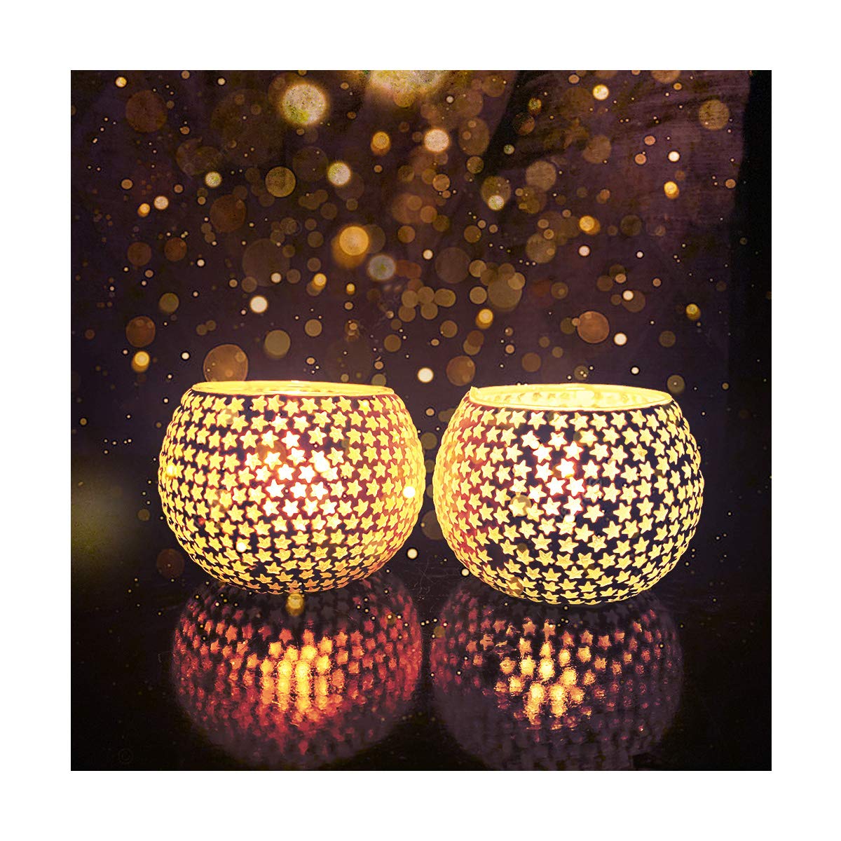 Mosaic Glass Tealight Candle Holder (Pack of 2)Multi-Stars
