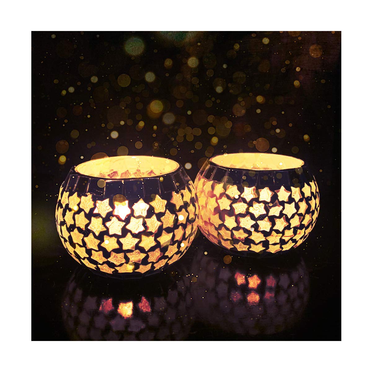 Mosaic Glass Tealight Candle Holder (Pack of 2)Big Stars