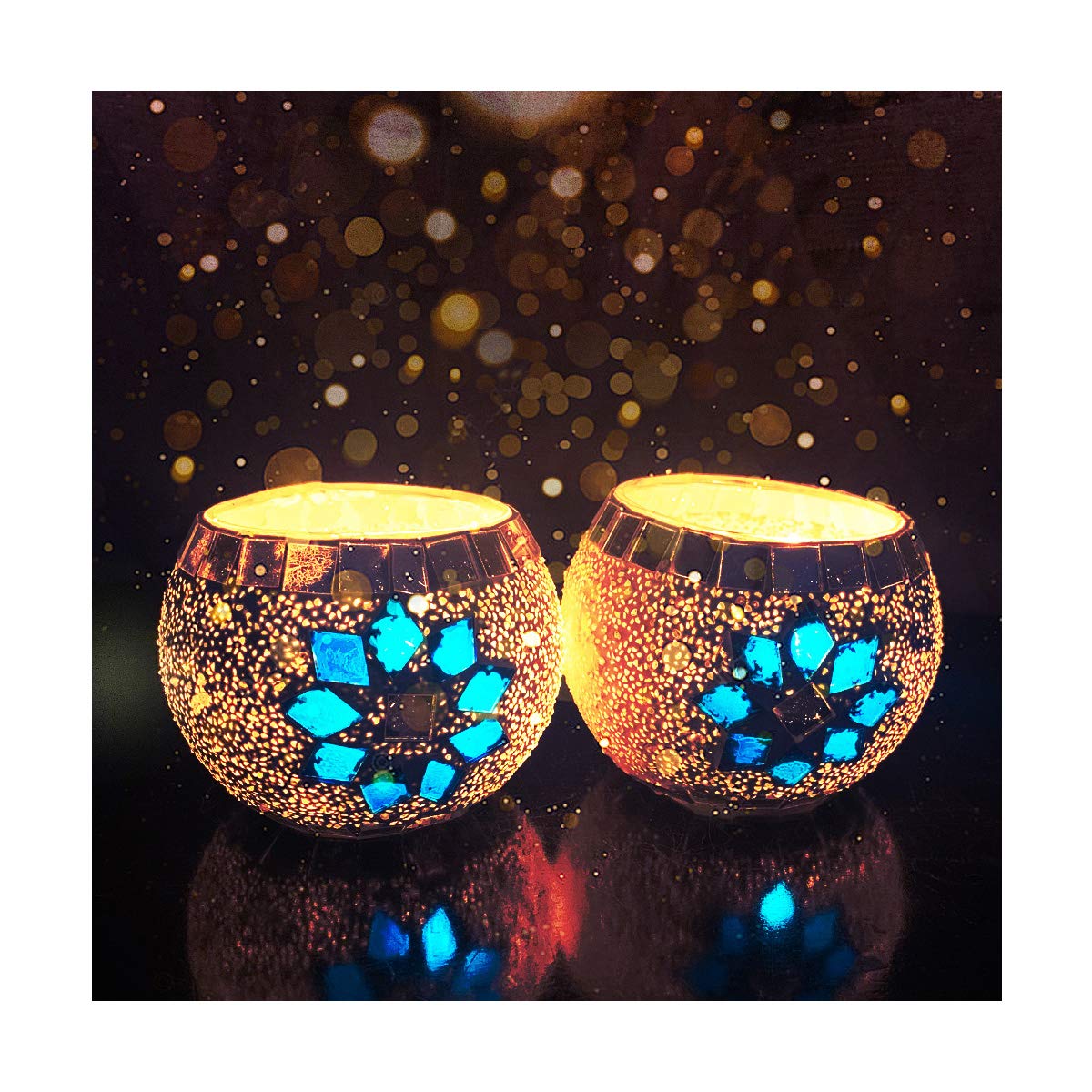 Mosaic Glass Tealight Candle Holder (Pack of 2)Moroccan Blue