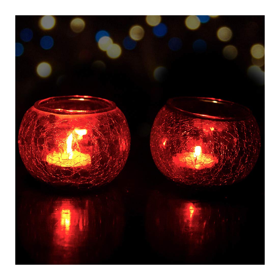 Mosaic Crackle Glass Tealight Candle Holder (Pack of 2) Red
