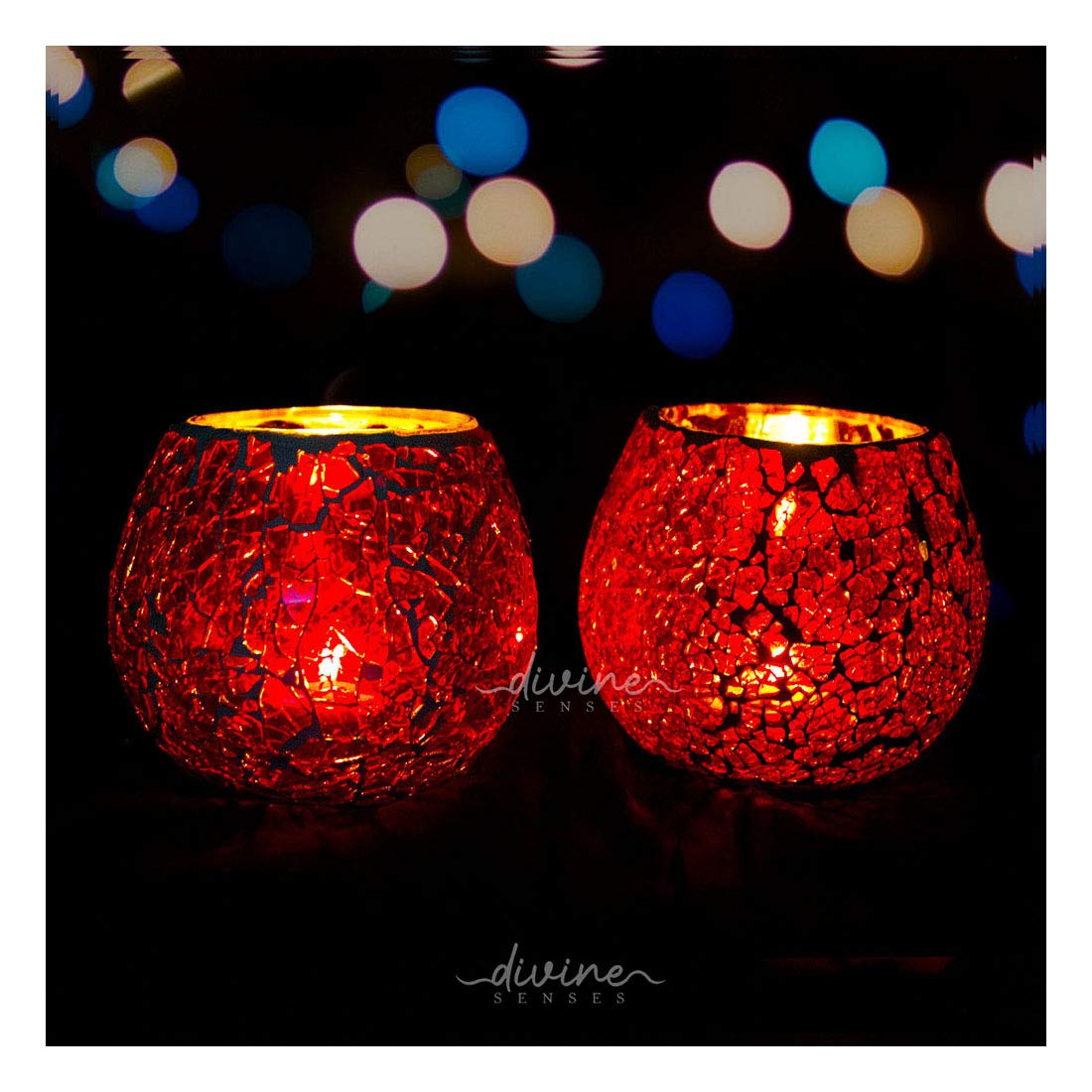 Mosaic Red Crackle Glass Tealight Candle Holder (Pack of 2)Red