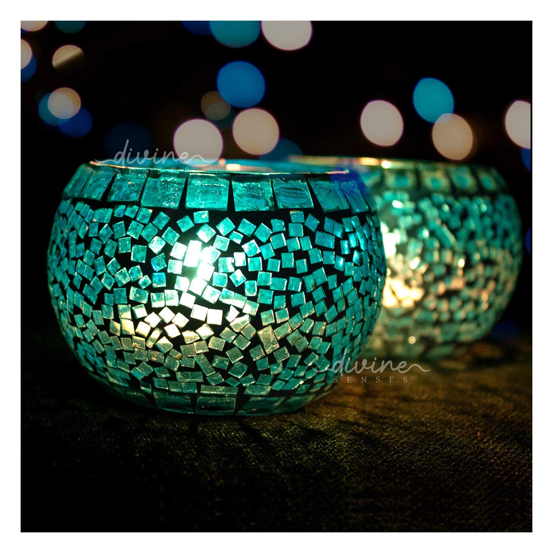 Mosaic Crackle Tealight Glass Candle Holder (Pack of 2)