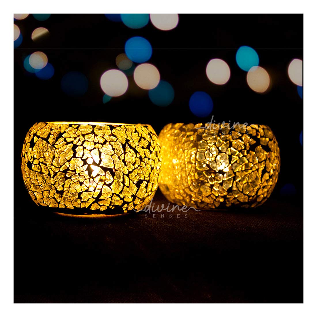 White Mosaic Crackle Tealight Glass Candle Holder (Pack of 2)